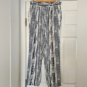 CALI 1850 Women's Linen Blend Casual Blue and White Pants Size Medium